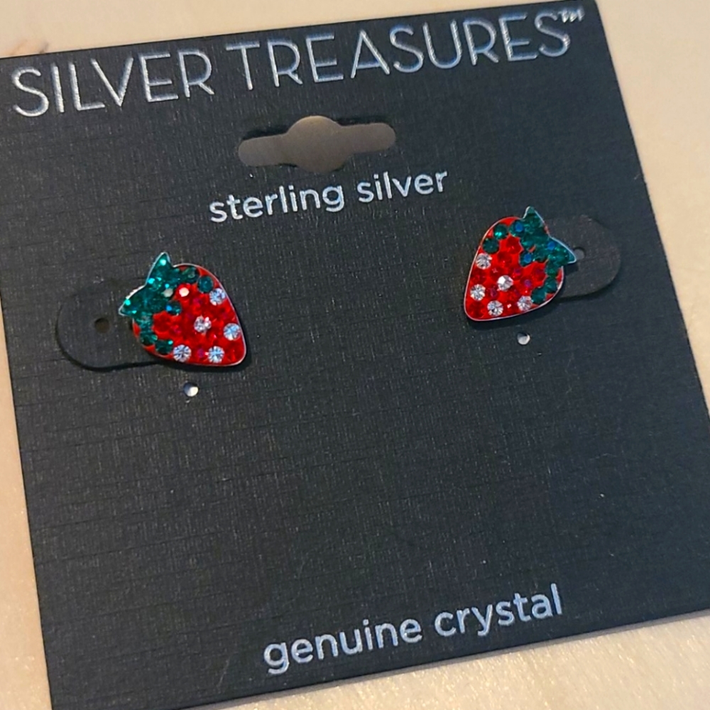 Strawberry 🍓Sterling Silver & Crystal Earrings